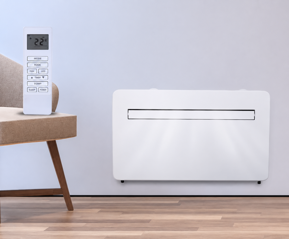 GREEMER HEAT Klimaanlage montiert im Wohnzimmer, ohne Außengerät